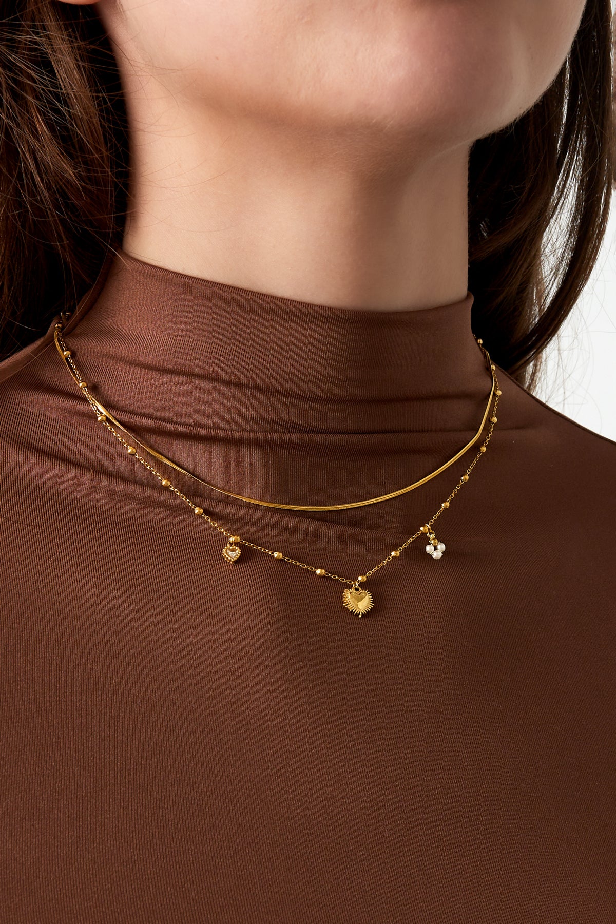 dubbele ketting met hart bedel