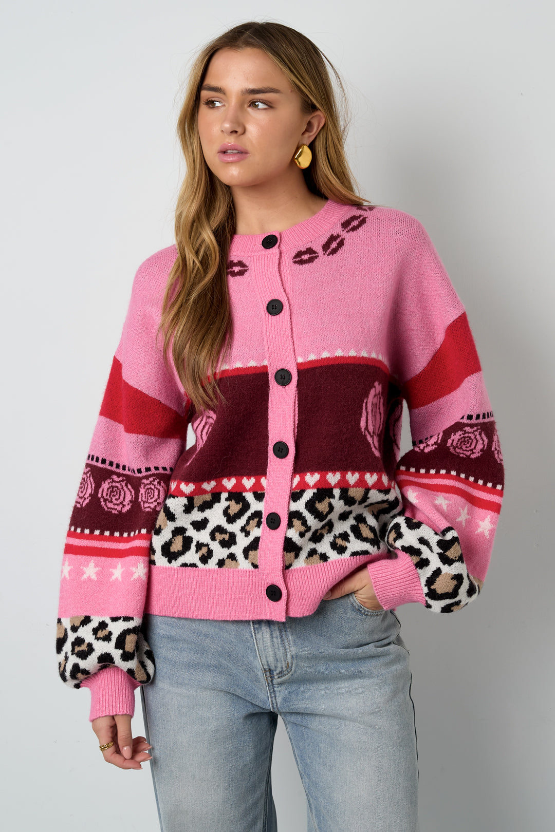 Gebreide Polyestervezel Vrouwen Cardigan Casual Bloemenprint