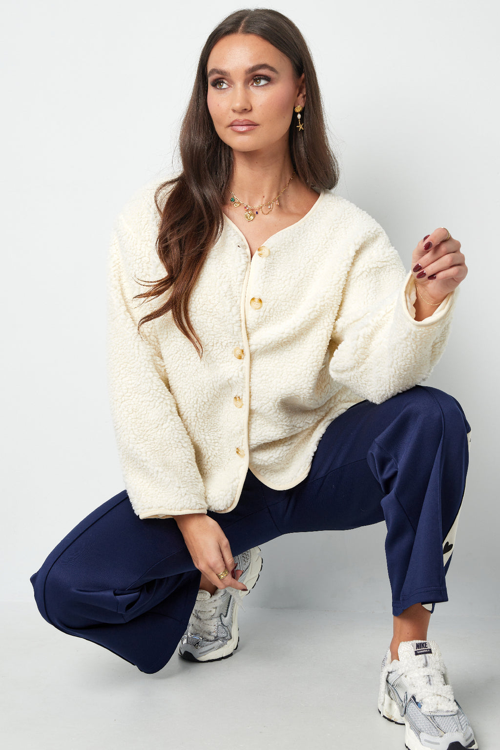 Geweven Polyestervezel Vrouwen Cardigan Casual Solide Kleur Herfst/Winter