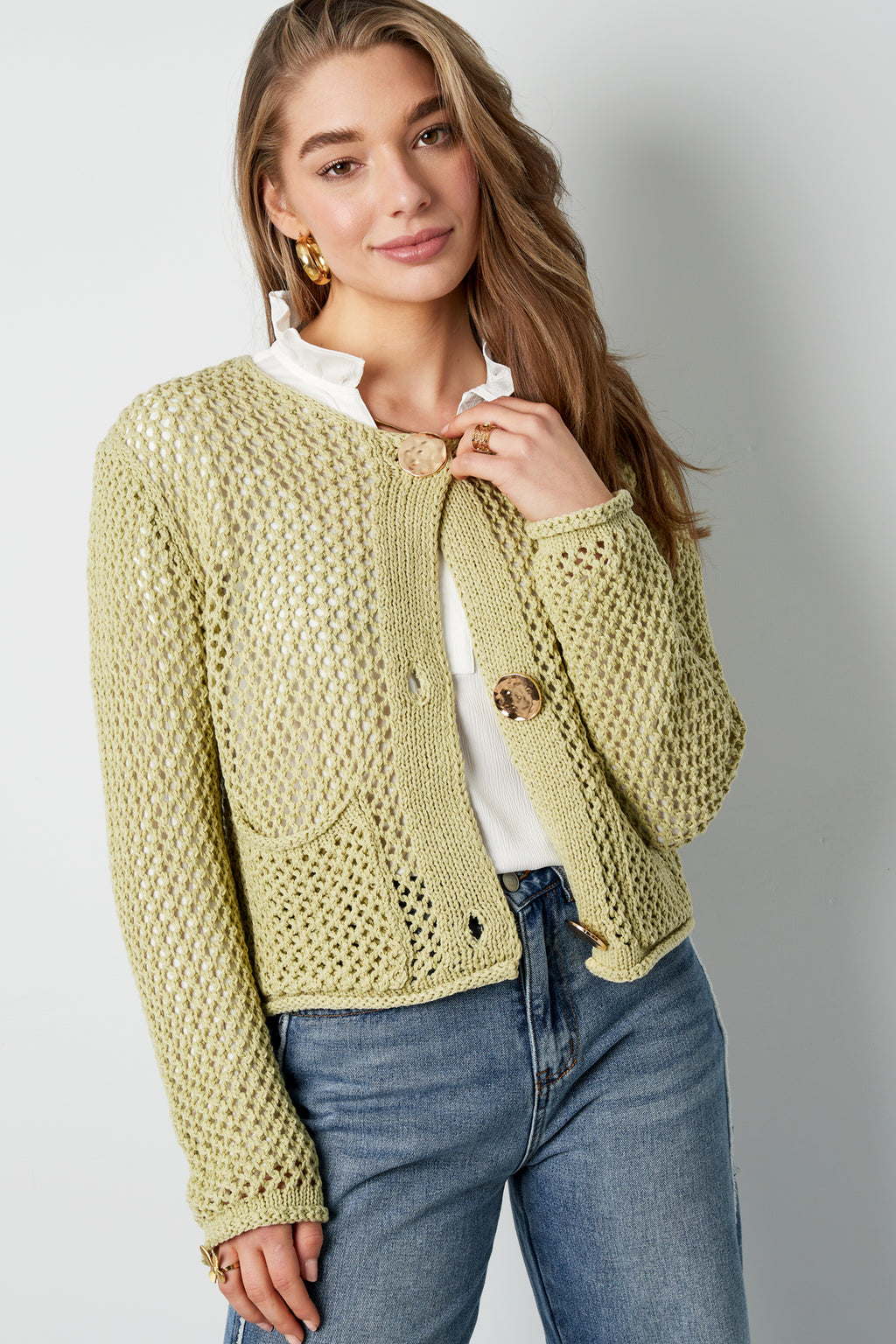 Gebreide Polyester Vrouwen Cardigan Open Voorkant Haakpatroon