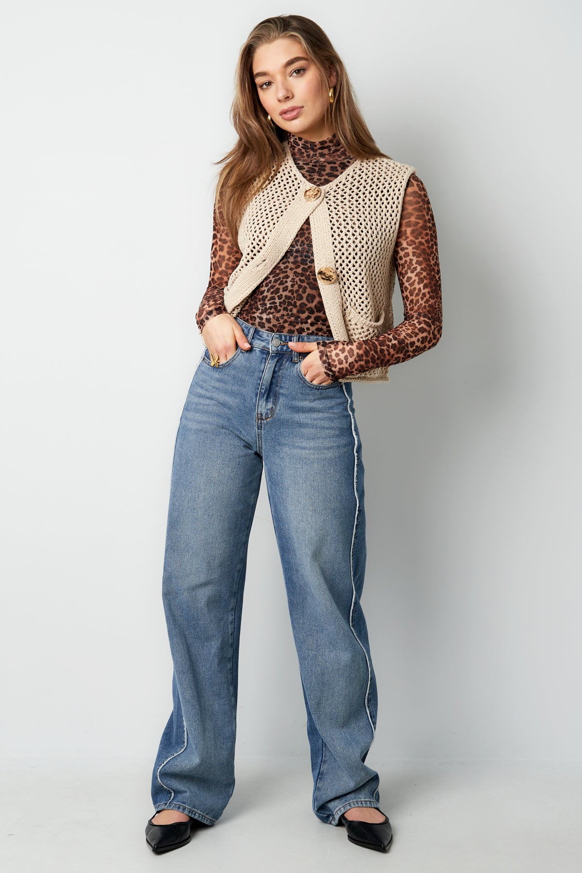 Gebreide Polyester Vrouwen Trui Met Openwerk Ontwerp