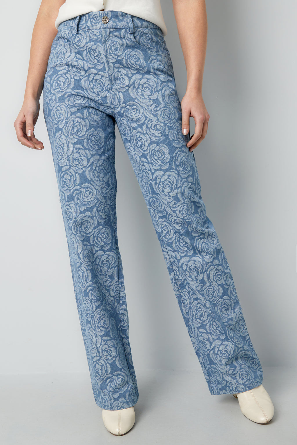 Cotton Woven Vrouwen Rechte Broek Casual Bloemenprint