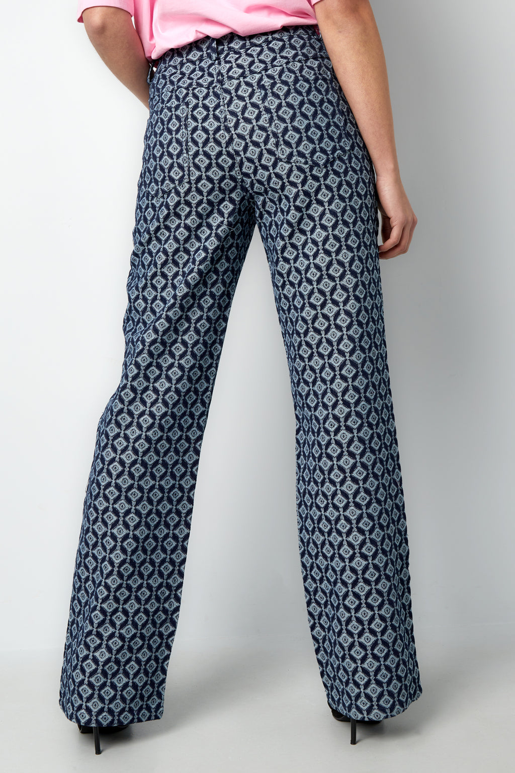 Cotton Woven Vrouwen Rechte Broek Geometrisch Patroon