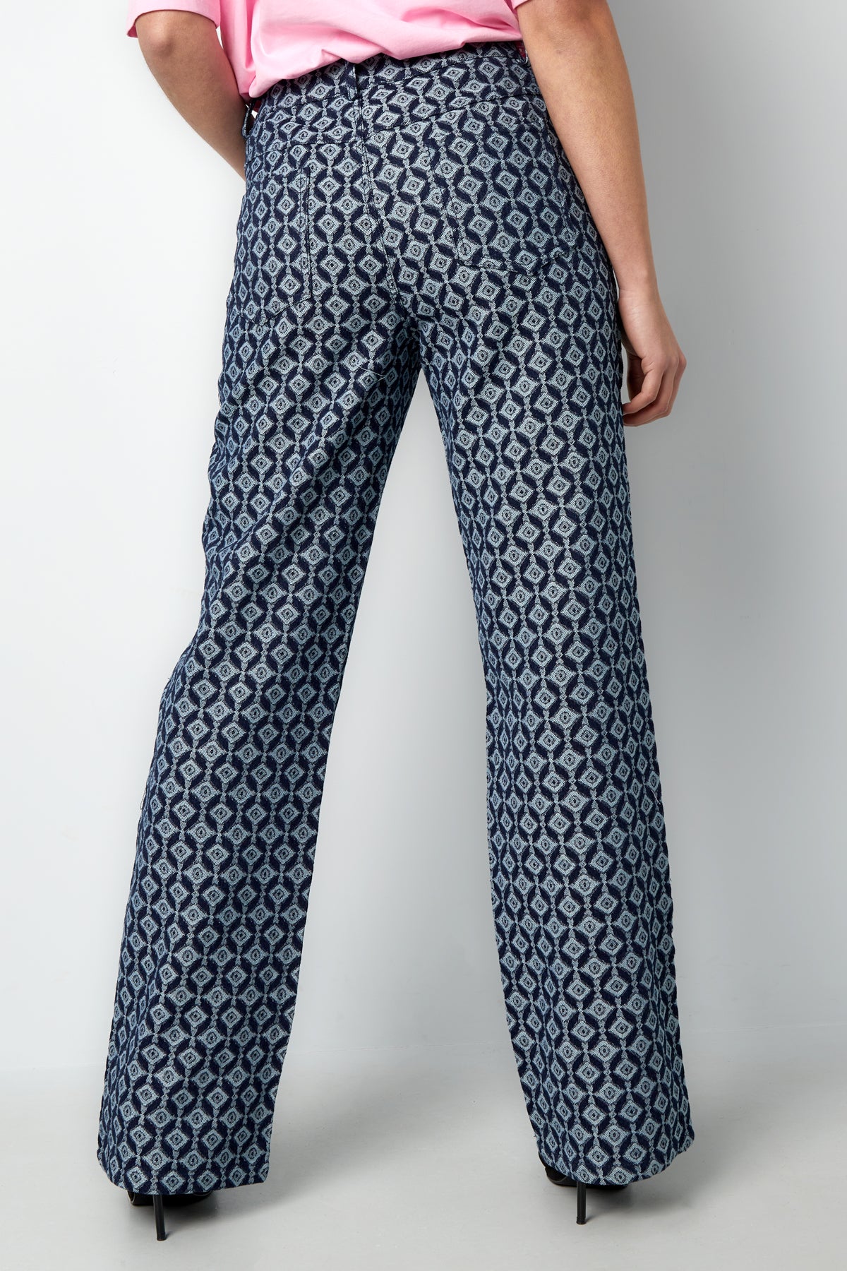 Cotton Woven Vrouwen Rechte Broek Geometrisch Patroon