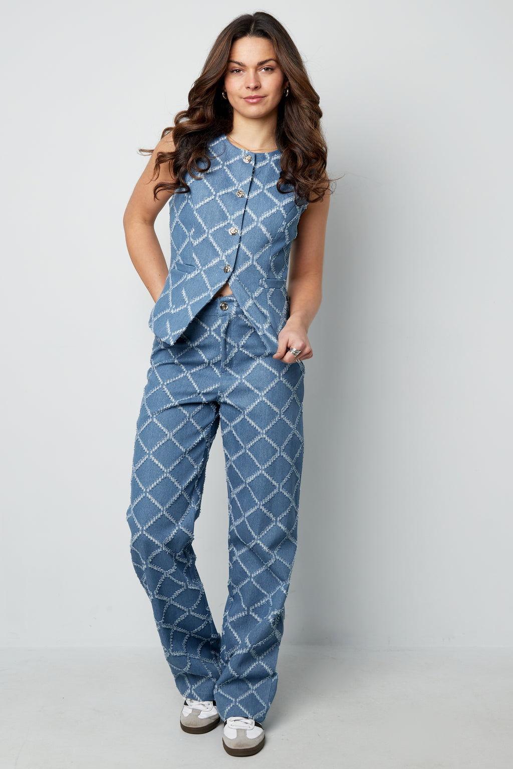Cotton Woven Vrouwen Rechte Broek Plaid Casual
