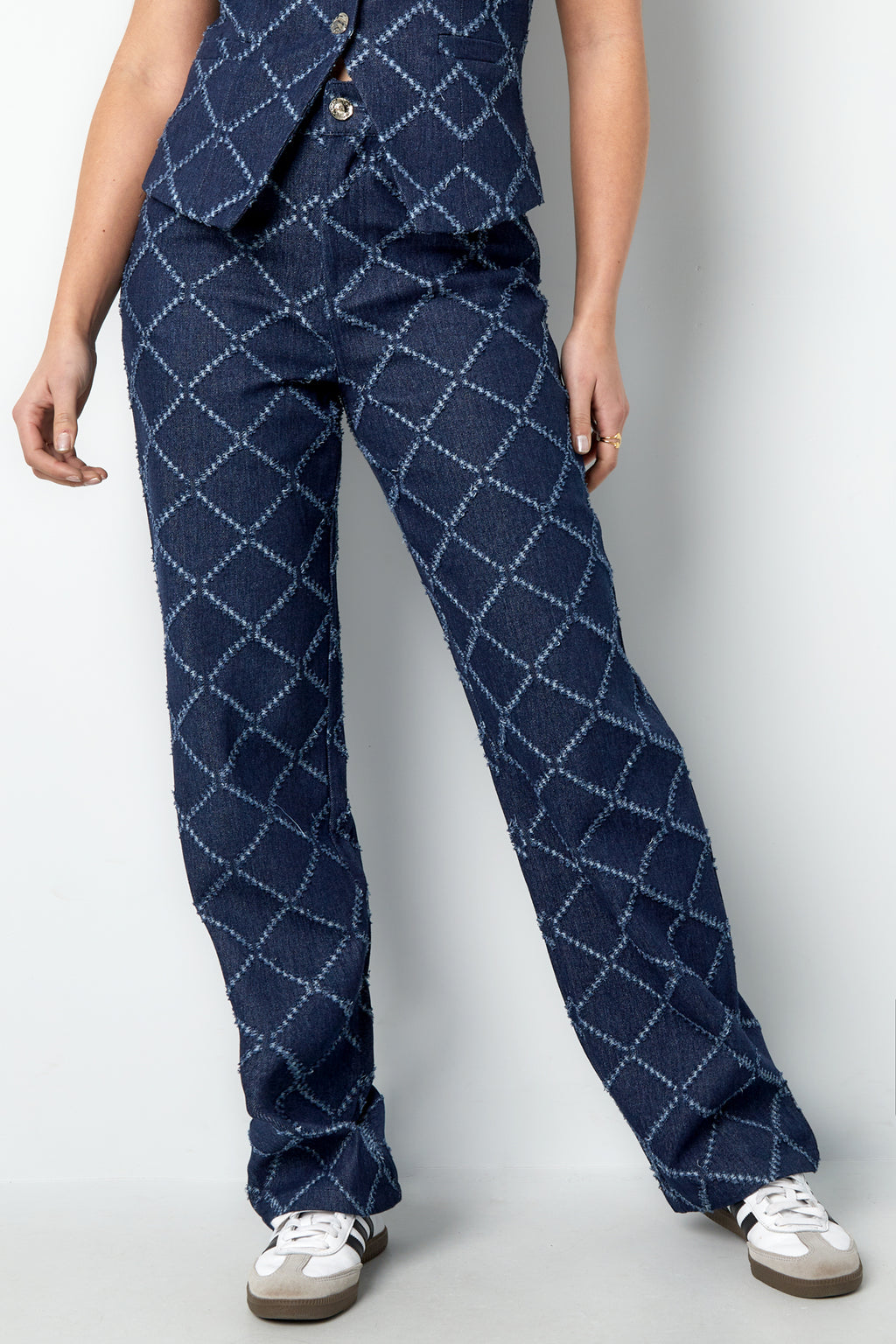 Cotton Woven Vrouwen Rechte Broek Plaid Casual