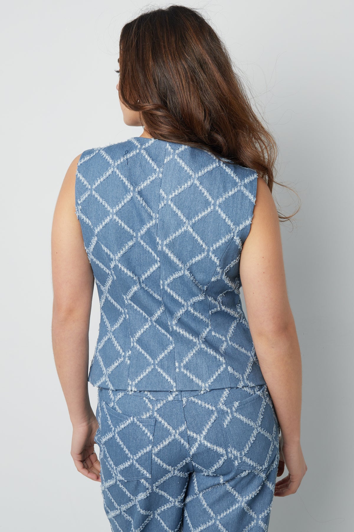 Cotton Vrouwen Mouwloze Top Gespeld Geometrisch Patroon