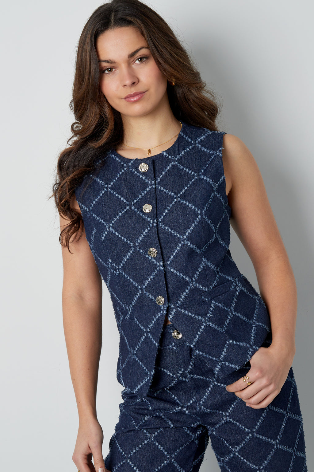 Cotton Vrouwen Mouwloze Top Gespeld Geometrisch Patroon