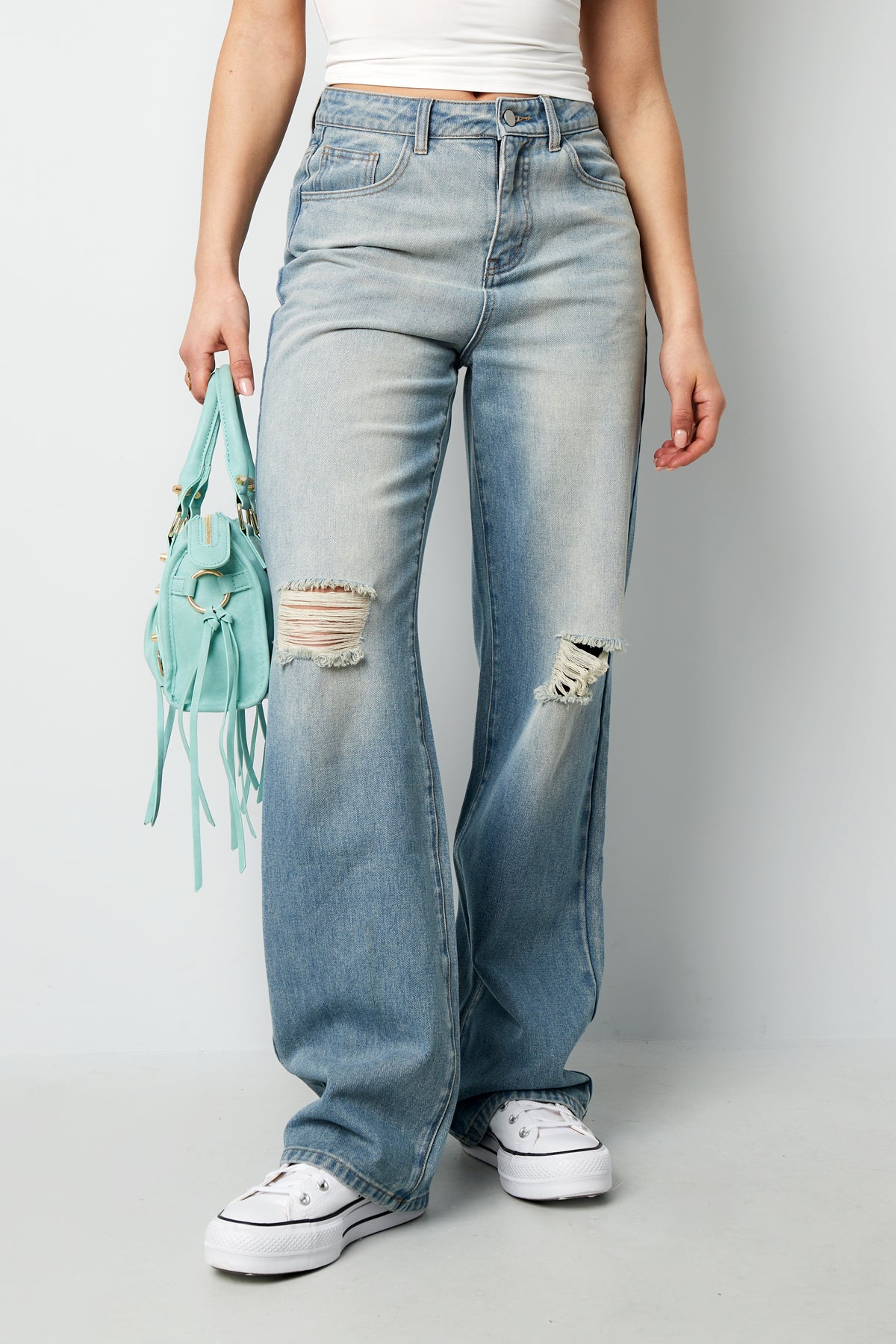 Cotton Woven Vrouwen Straight Leg Jeans Ripped