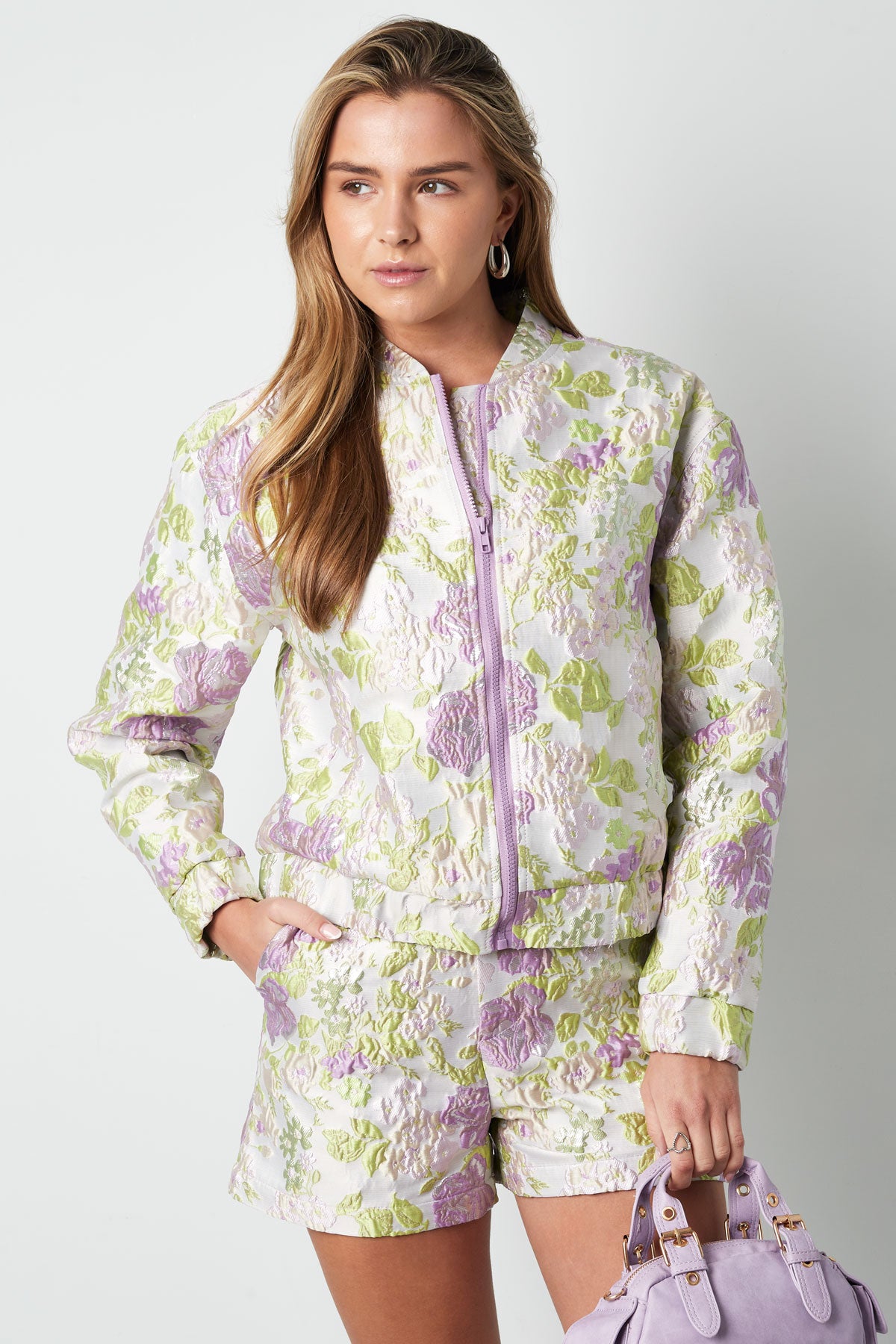Polyester Vrouwen Korte Jas Bloemenprint Sportief