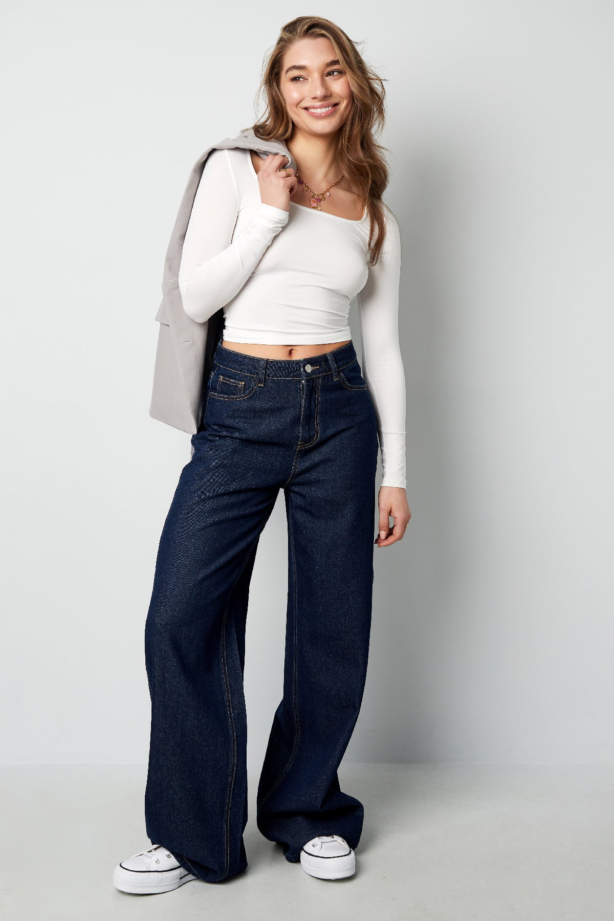 Polyester Vrouwen Lange Mouw Crop Top Vierkante Halslijn Bodycon Pasvorm