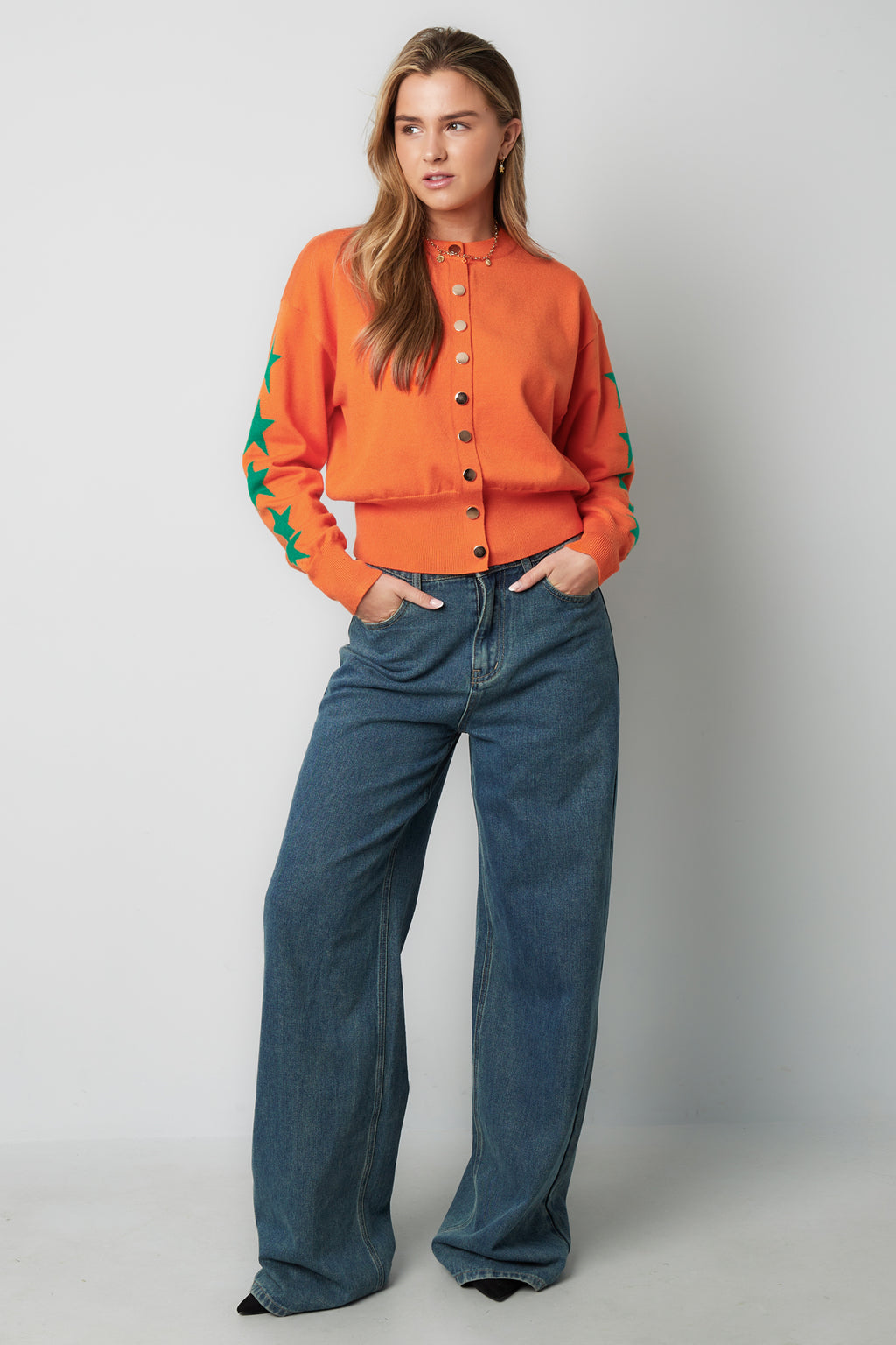 Viscose Gebreide Cardigan Vrouwen Kort Model Sterrenpatroon