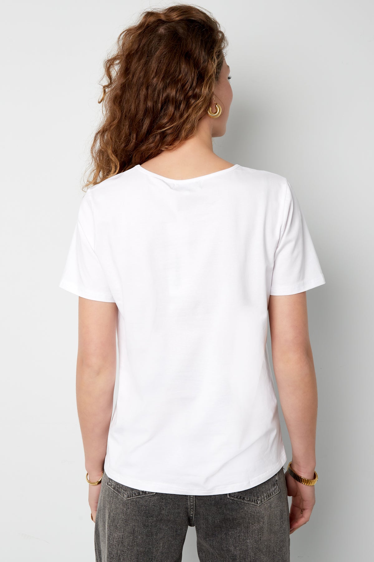 Cotton Vrouwen V-Hals T-Shirt Geborduurd Hart Ontwerp