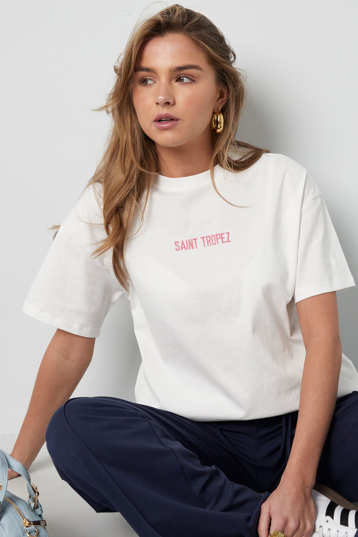 Cotton Vrouwen T-shirt Oversized Saint Tropez Print