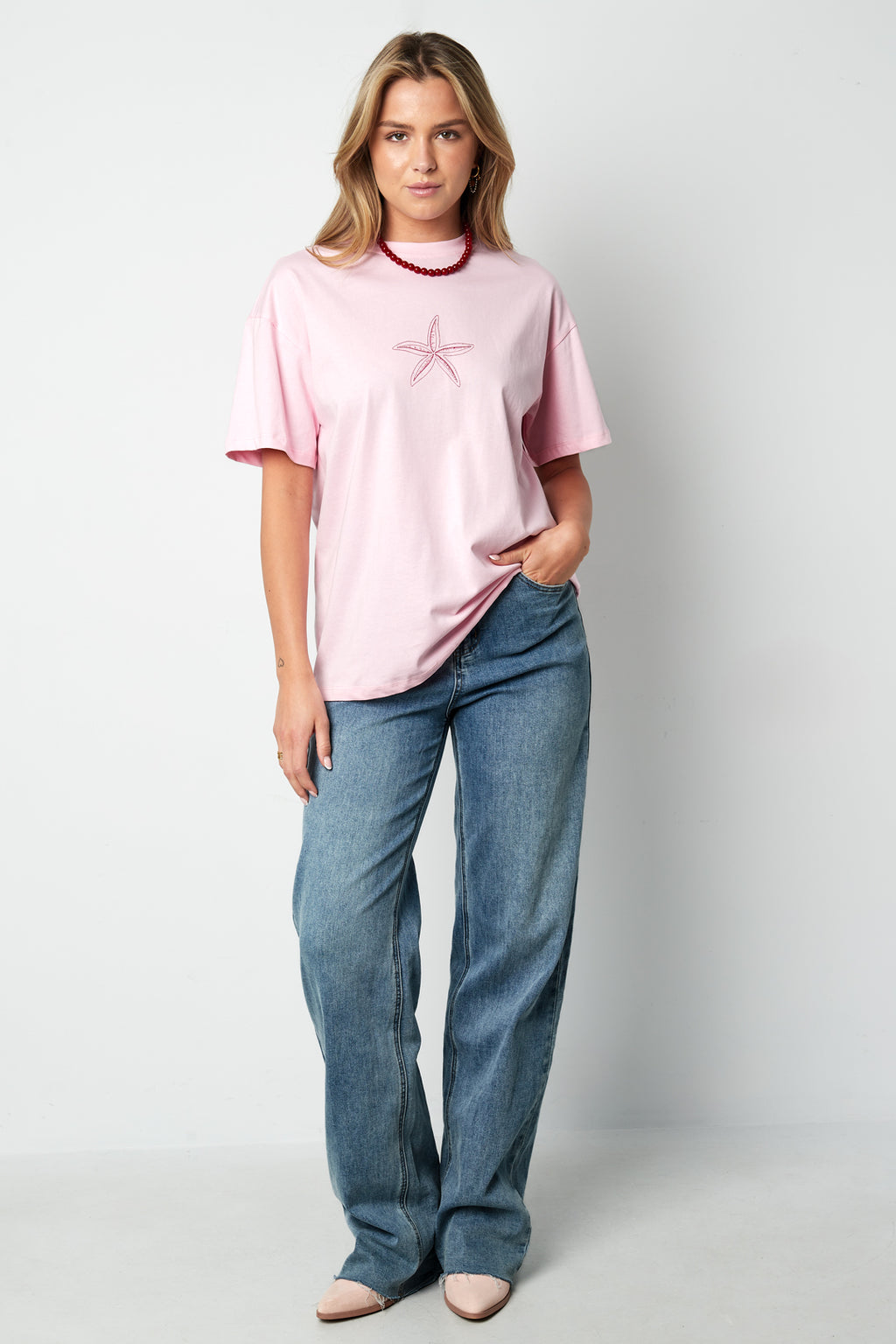 Cotton Vrouwen T-shirt Casual Geborduurde Sterrenvis