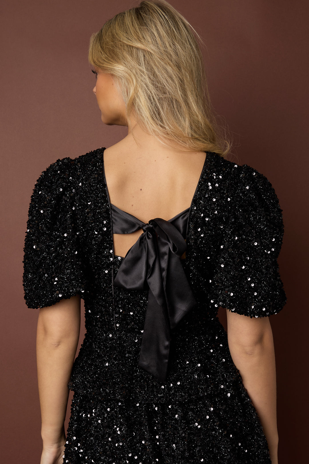 Geweven Polyestervezel Vrouwen Korte Mouwen Tops Elegante Pailletten