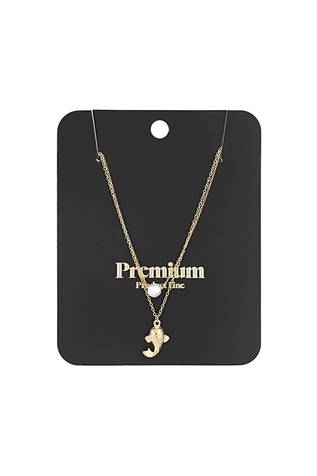 Fish and pearl Necklace - Goud kleur