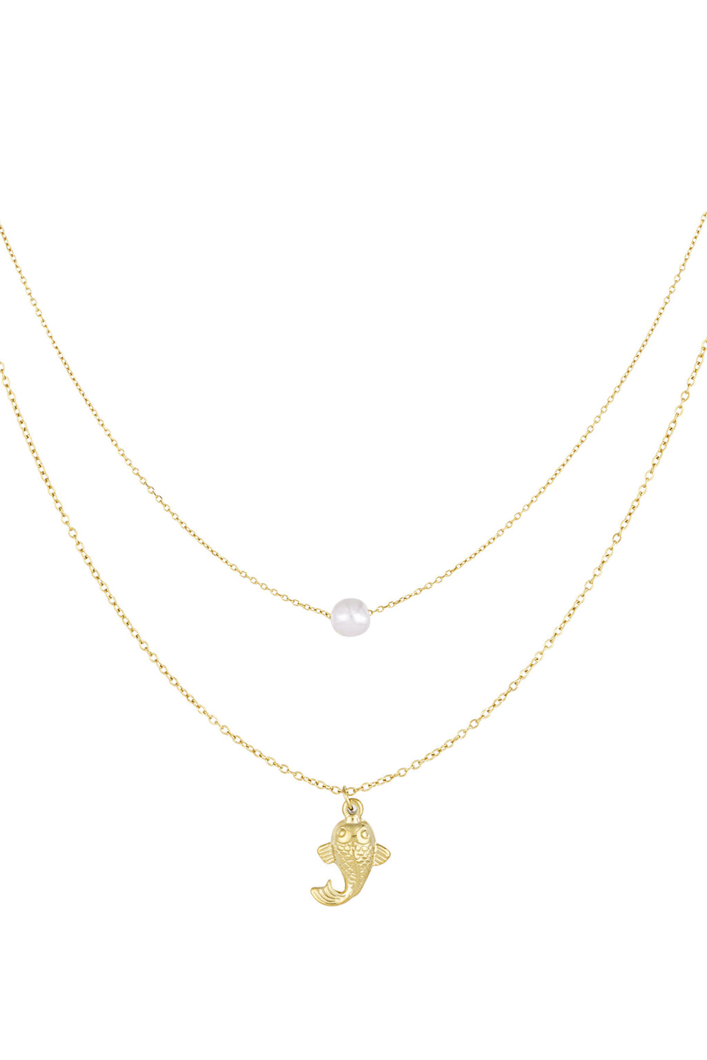Fish and pearl Necklace - Goud kleur