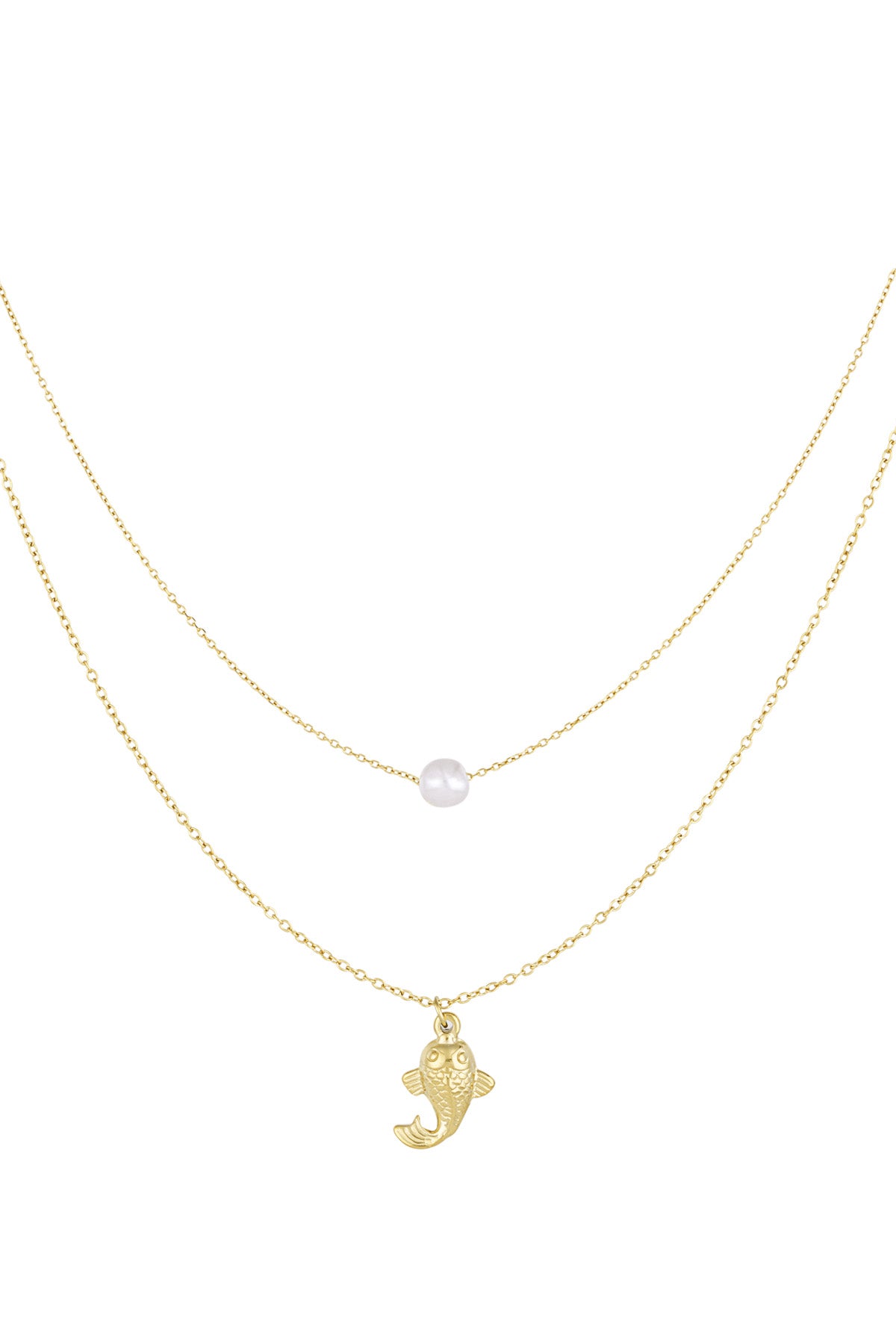 Fish and pearl Necklace - Goud kleur
