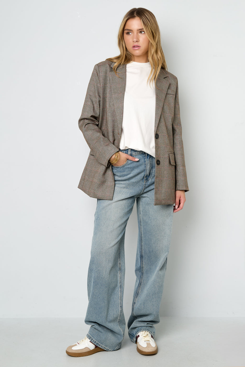 Polyestervezel Vrouwen Suit Set Conservatief Geruit Herfst/Winter