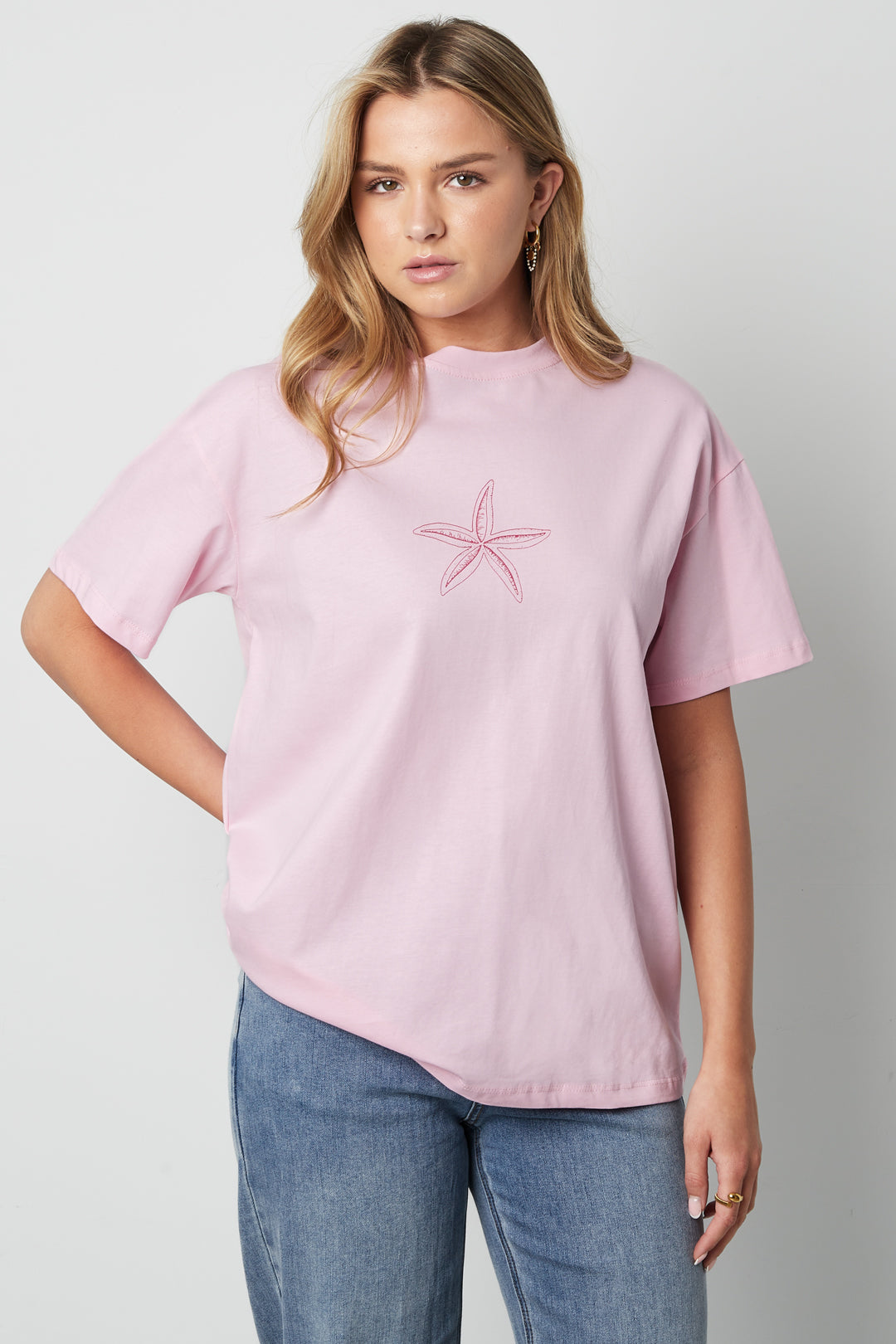 Cotton Vrouwen T-shirt Casual Geborduurde Sterrenvis