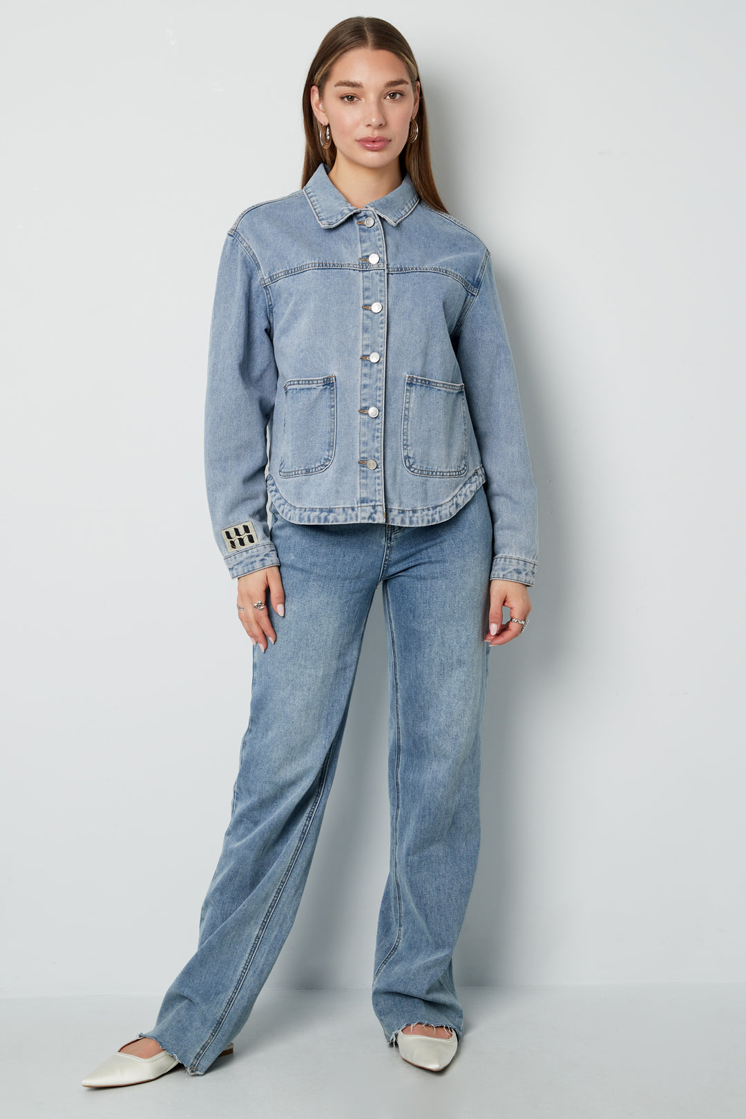Denim Vrouwen Jas Classic Fit met Merklogo Patch