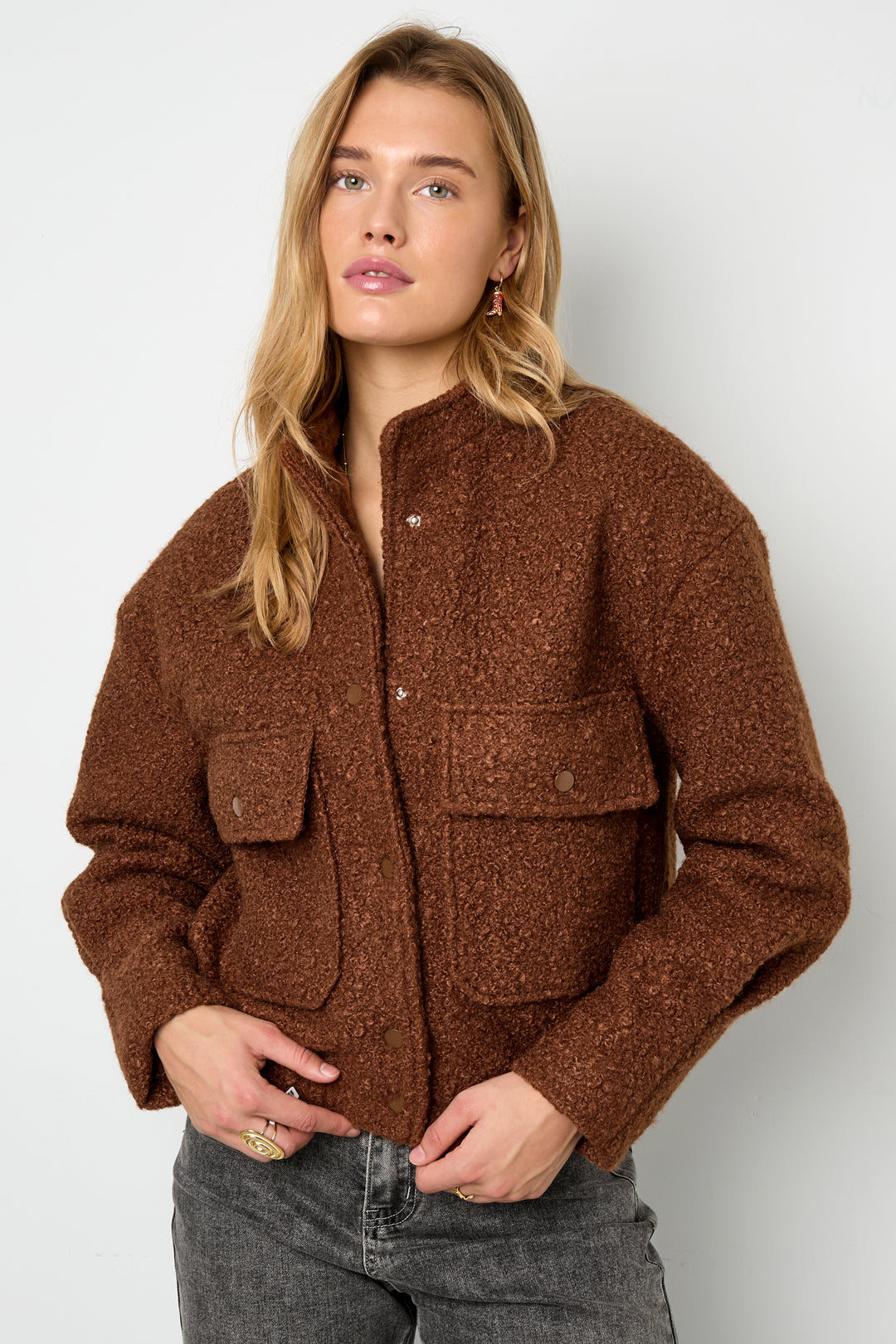 Geweven Polyestervezel Vrouwen Jas Casual Solide Kleur Herfst/Winter
