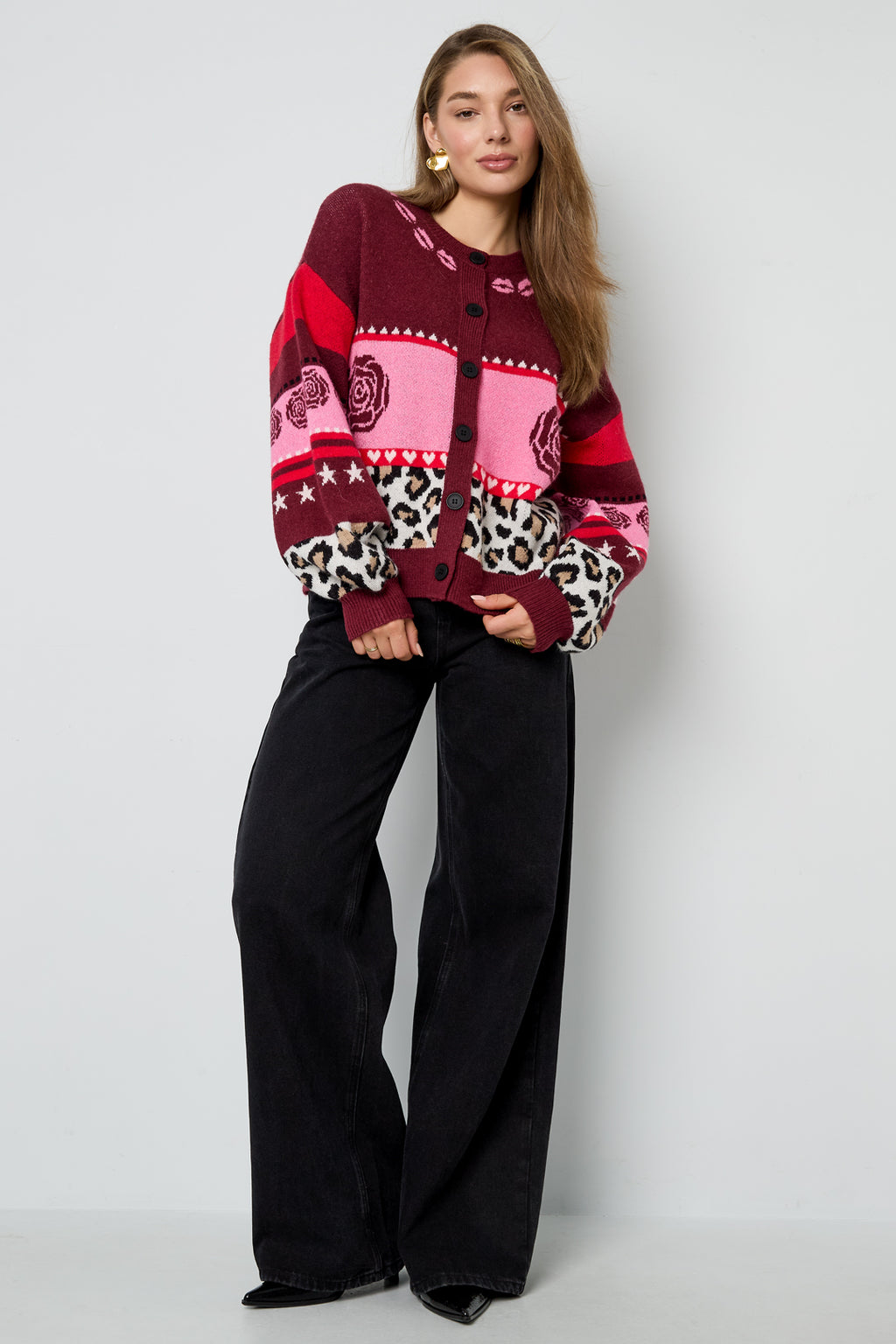 Gebreide Polyestervezel Vrouwen Cardigan Casual Bloemenprint