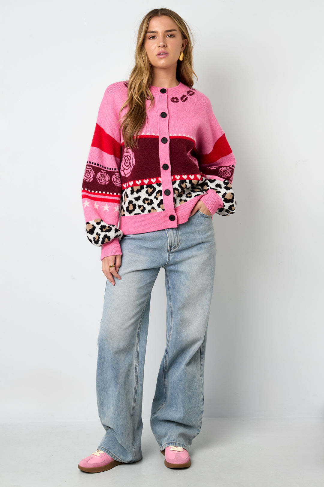 Gebreide Polyestervezel Vrouwen Cardigan Casual Bloemenprint