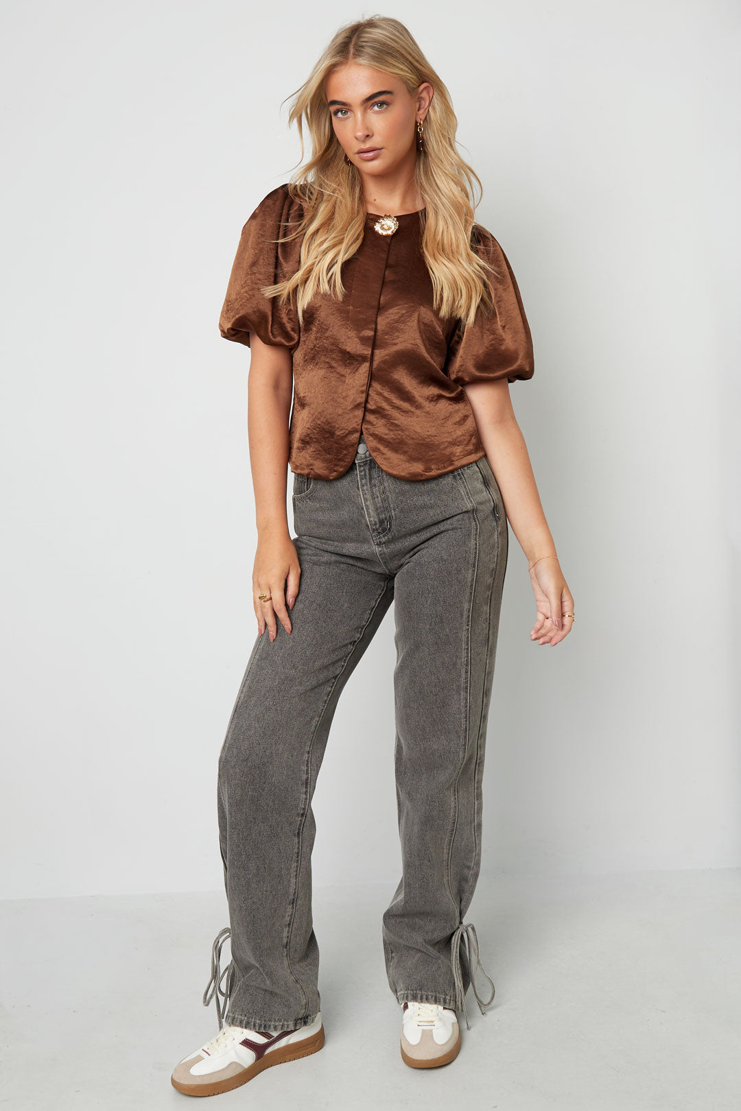 Geweven Polyestervezel Vrouwen Korte Mouwen Tops Elegant Solide Kleur