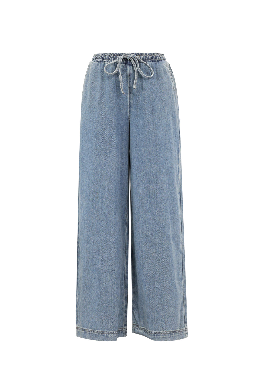 Geweven Katoen Vrouwen Wide Leg Jeans Sporty Solide Kleur