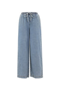 Geweven Katoen Vrouwen Wide Leg Jeans Sporty Solide Kleur