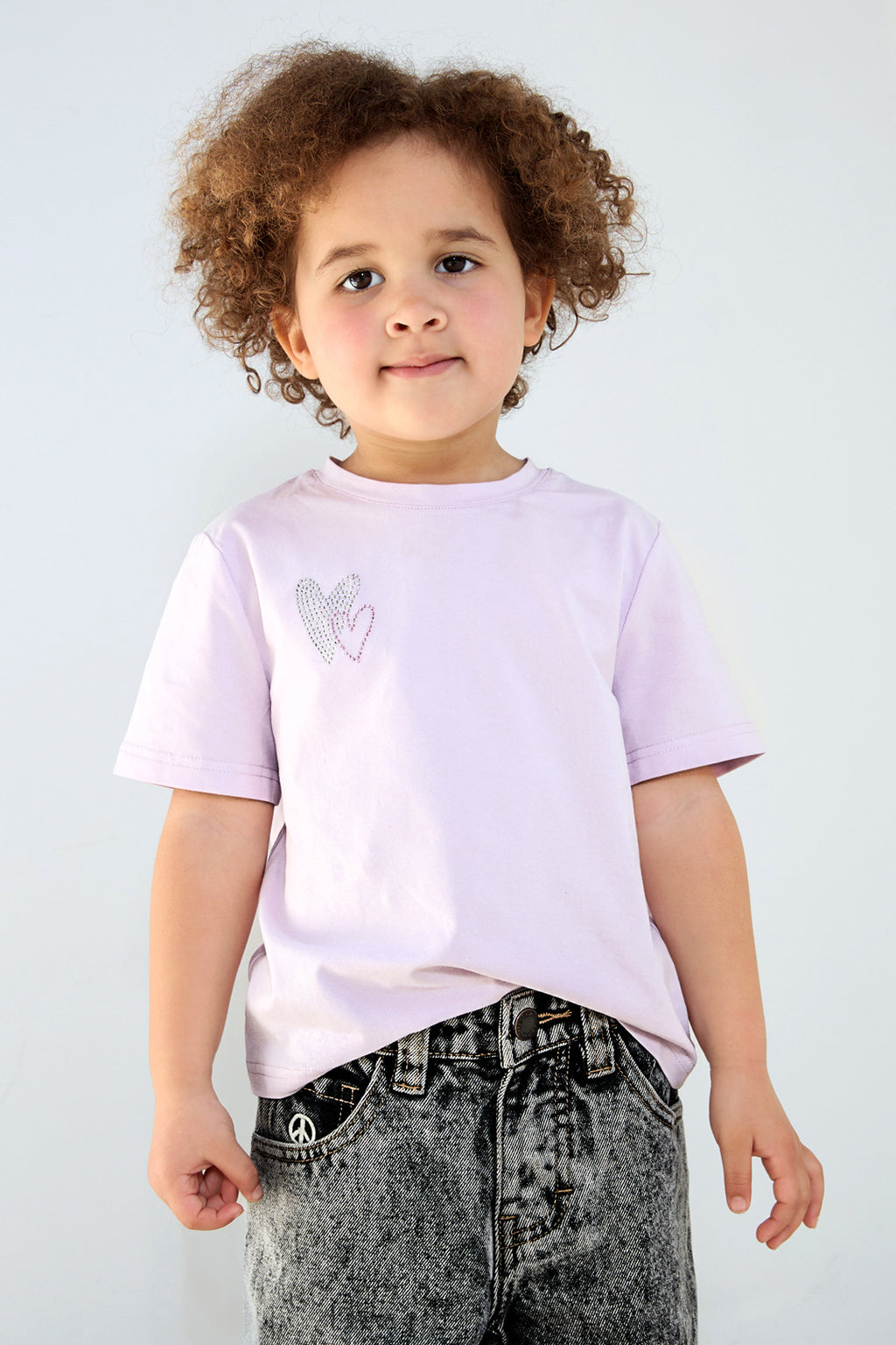 Cotton Kinder T-shirt Casual Geborduurde Hart Ontwerp