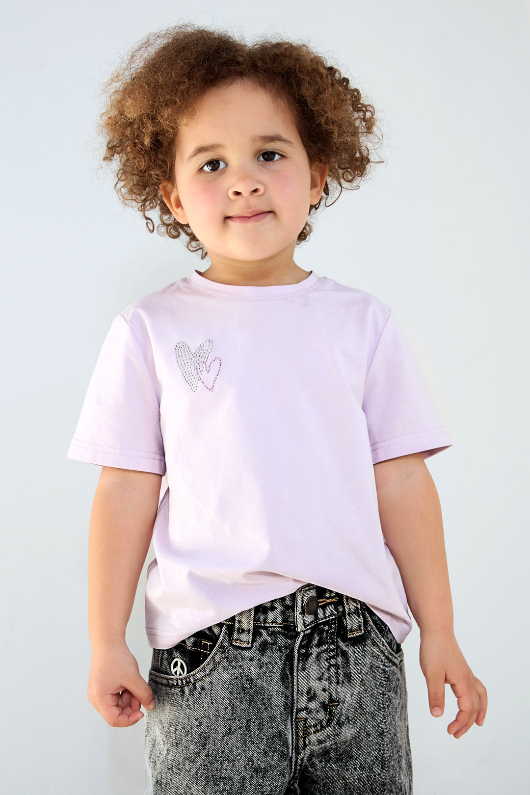 Cotton Kinder T-shirt Casual Geborduurde Hart Ontwerp