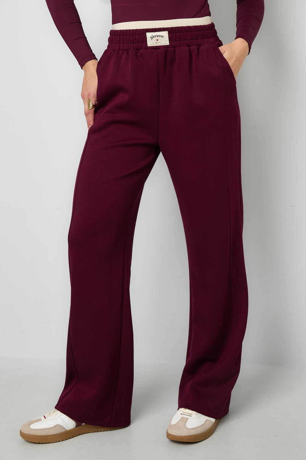 Gebreide Polyestervezel Vrouwen Rechte Broek Sportief Eenvoudige Kleur