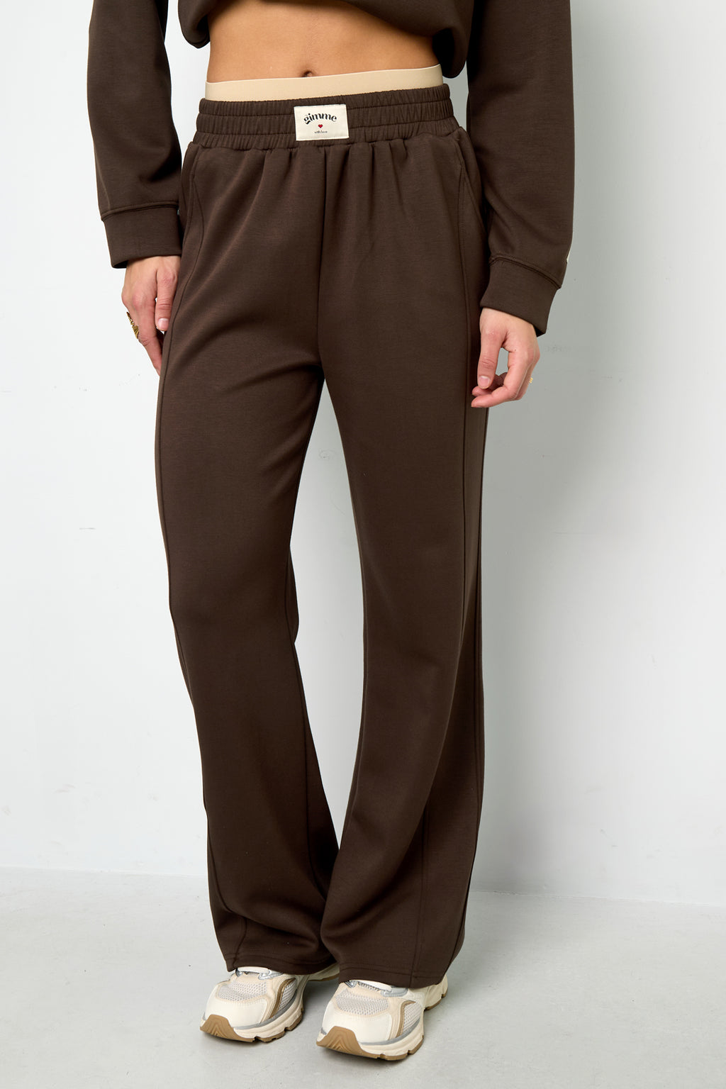 Gebreide Polyestervezel Vrouwen Rechte Broek Sportief Eenvoudige Kleur