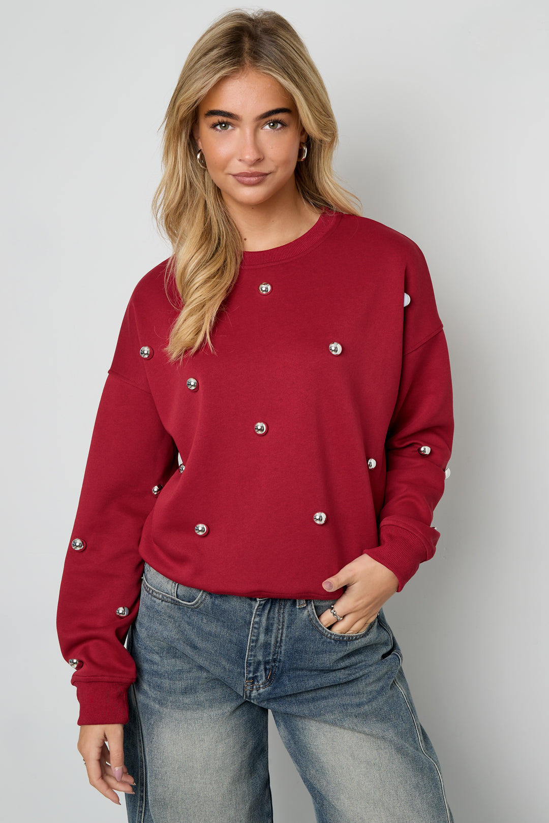 Gebreide Katoen Vrouwen Lange Mouw Top Casual Polkadots