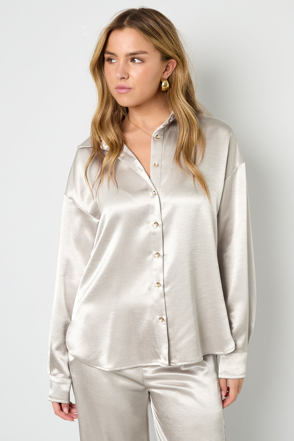 Woven Polyester Fiber Vrouwen Overhemd Casual Solid Color Basic