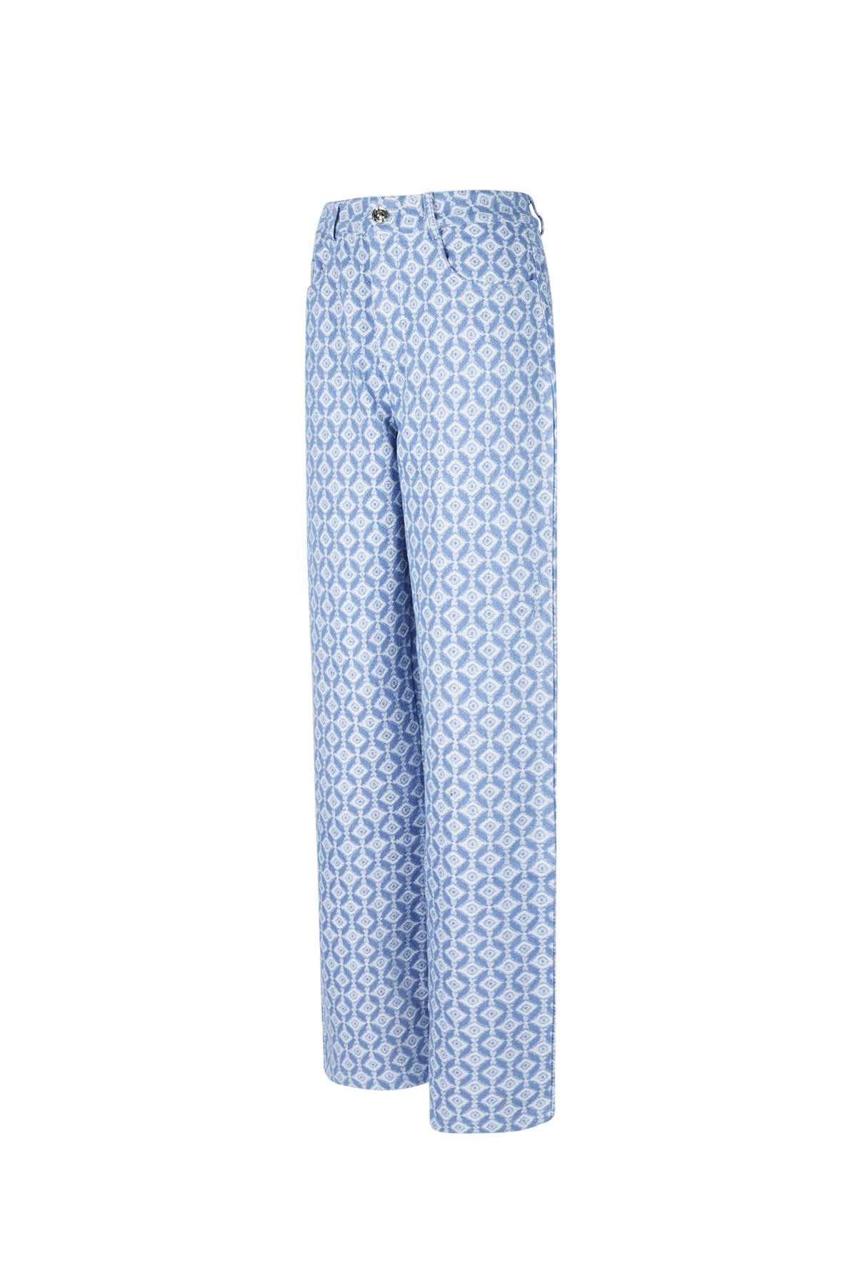 Cotton Woven Vrouwen Rechte Broek Geometrisch Patroon