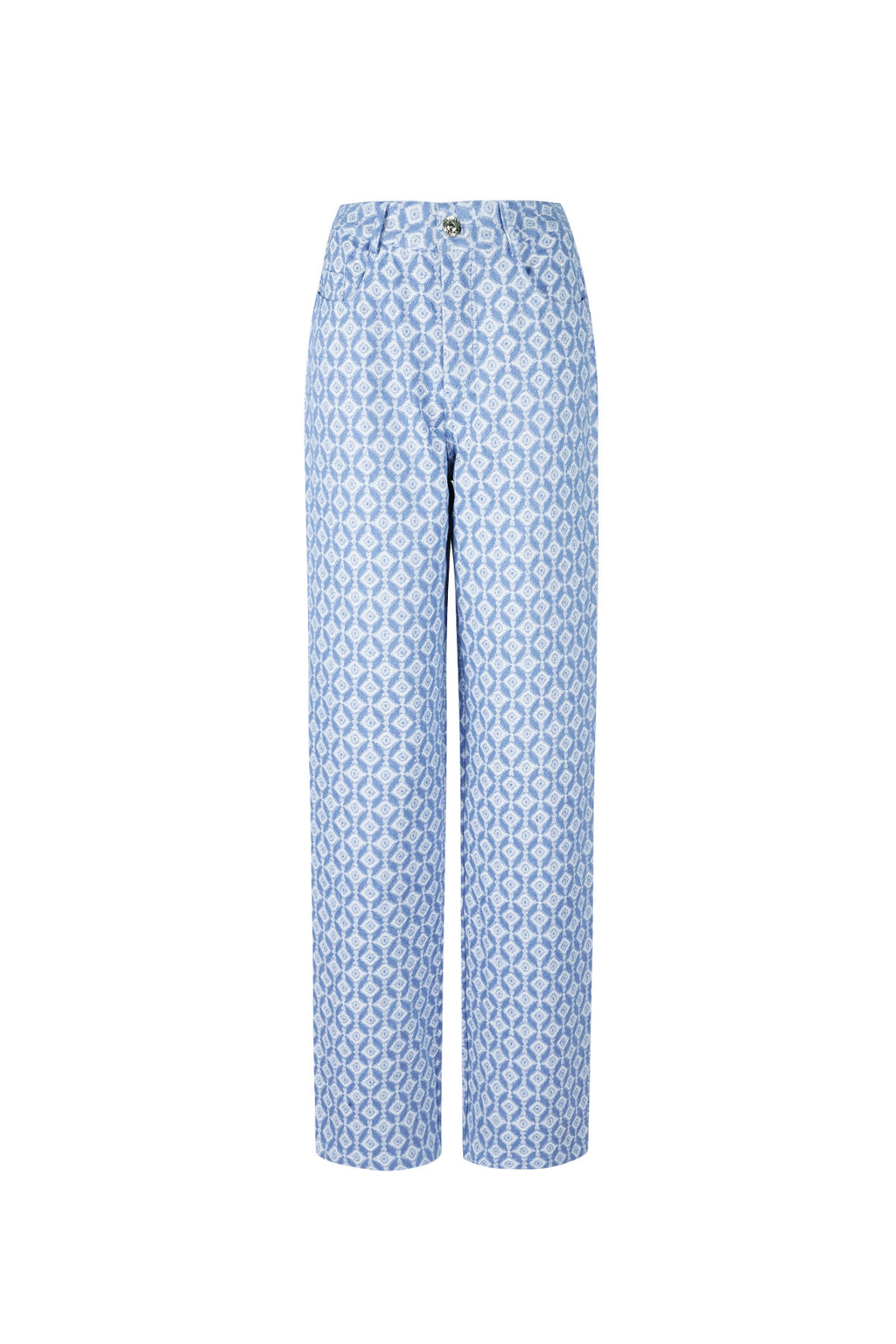 Cotton Woven Vrouwen Rechte Broek Geometrisch Patroon