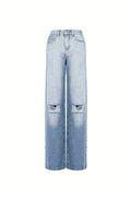 Cotton Woven Vrouwen Straight Leg Jeans Ripped