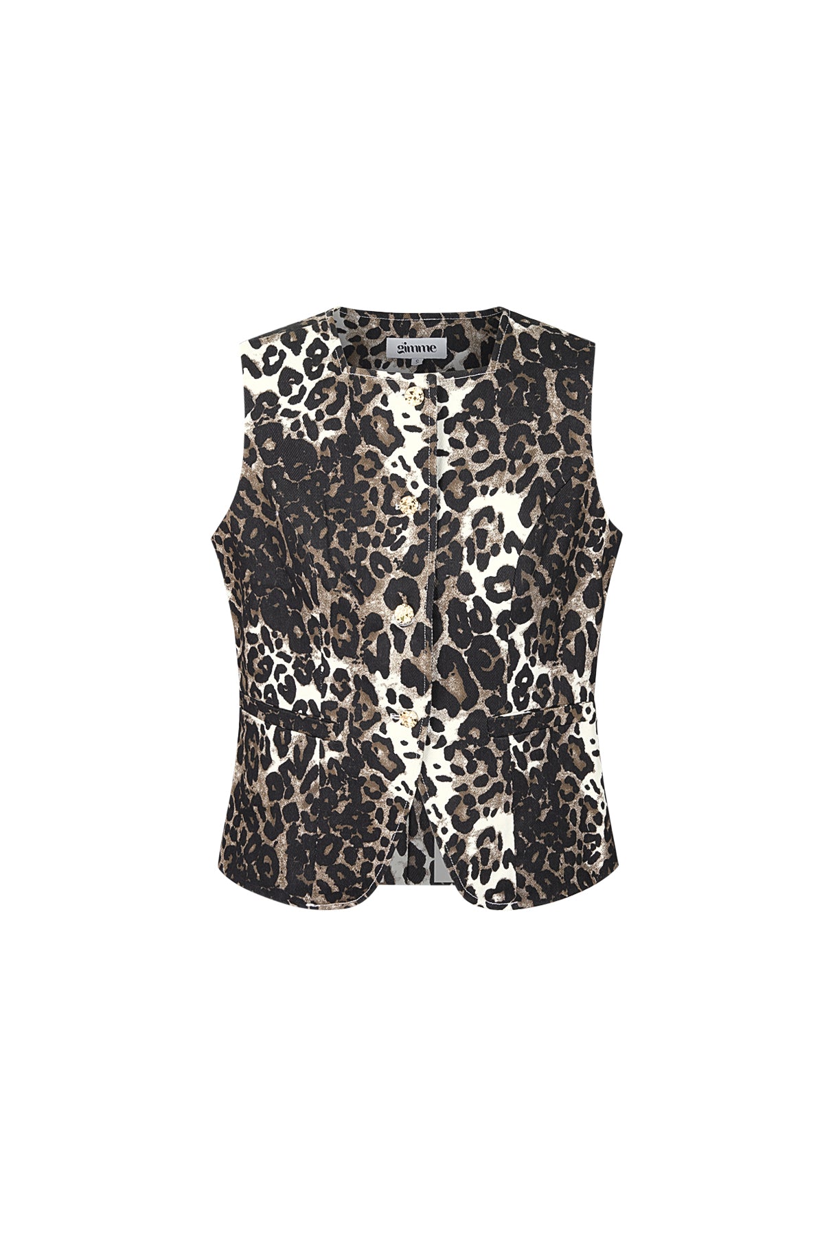 Cotton Vrouwen Mouwloze Top Luipaardprint Knopvoorkant