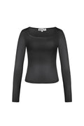 Polyester Vrouwen Lange Mouw Crop Top Vierkante Halslijn Bodycon Pasvorm