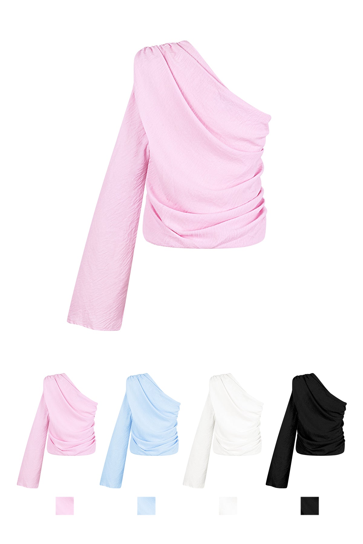 Polyester Vrouwen Een-schouder Lange Mouw Top Asymmetrisch Ontwerp