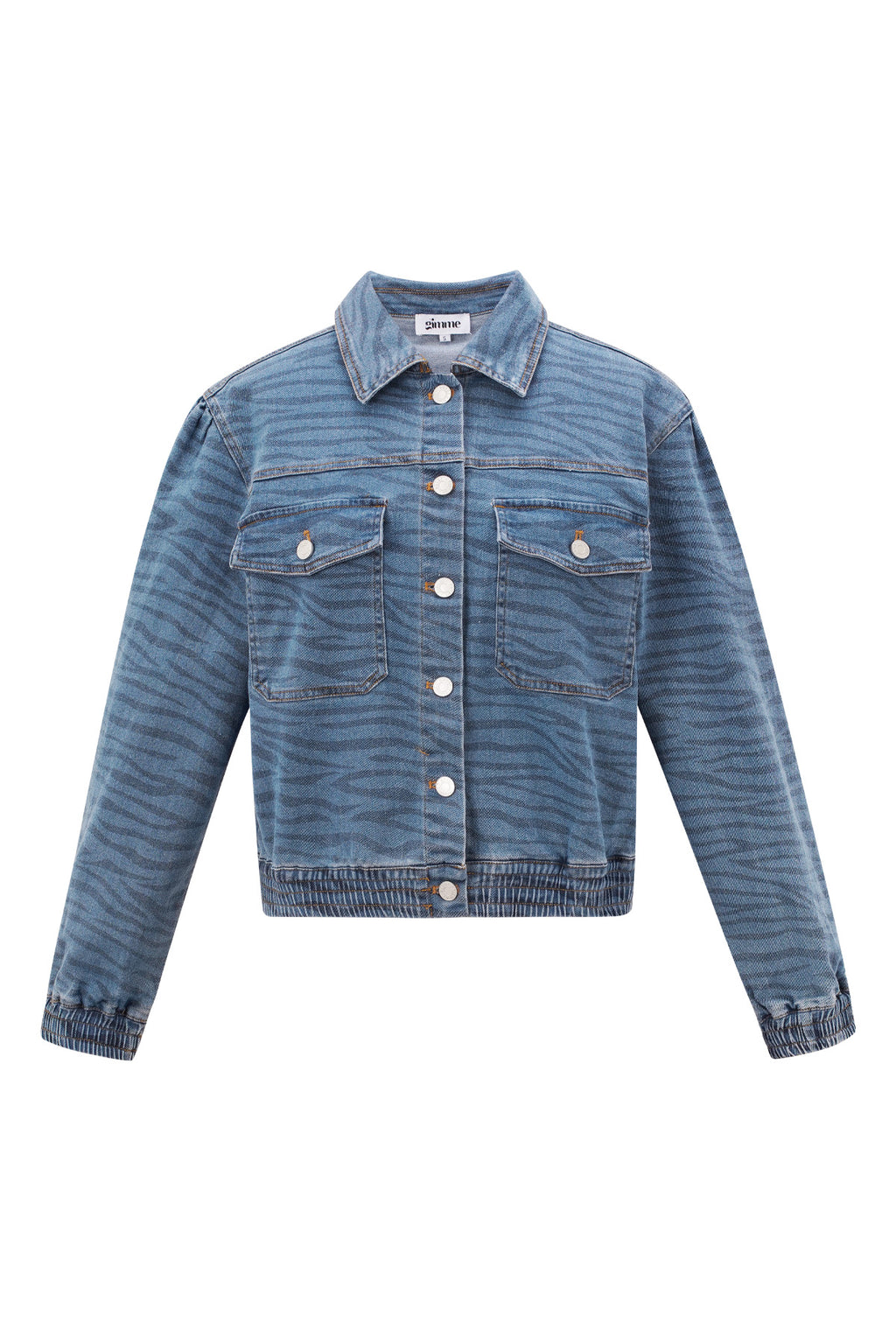 Denim Vrouwen Jas Kort Tiger Stripe Patroon