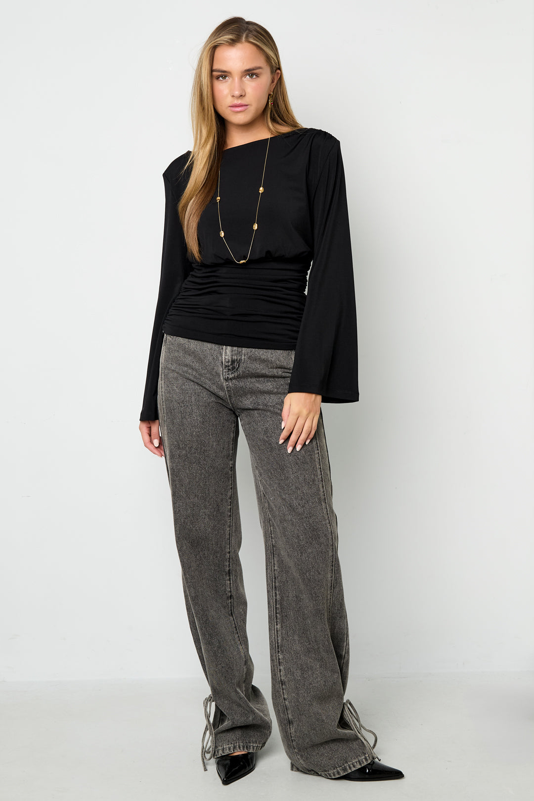 Geweven Polyestervezel Vrouwen Lange Mouwen Top Elegant Solide Kleur Herfst/Winter