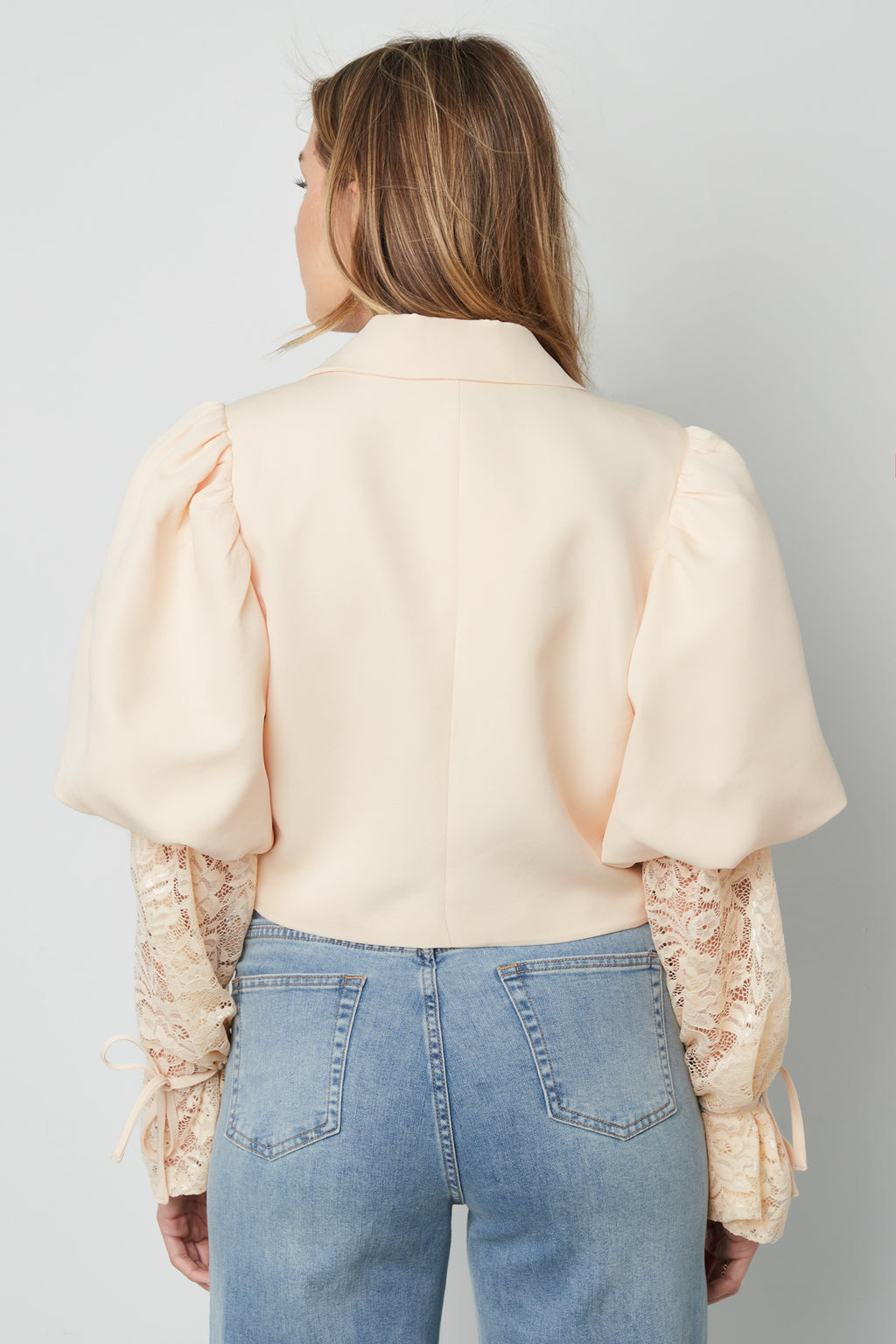 Katoenmix Vrouwen Jas Pofmouw Kanten Inzet