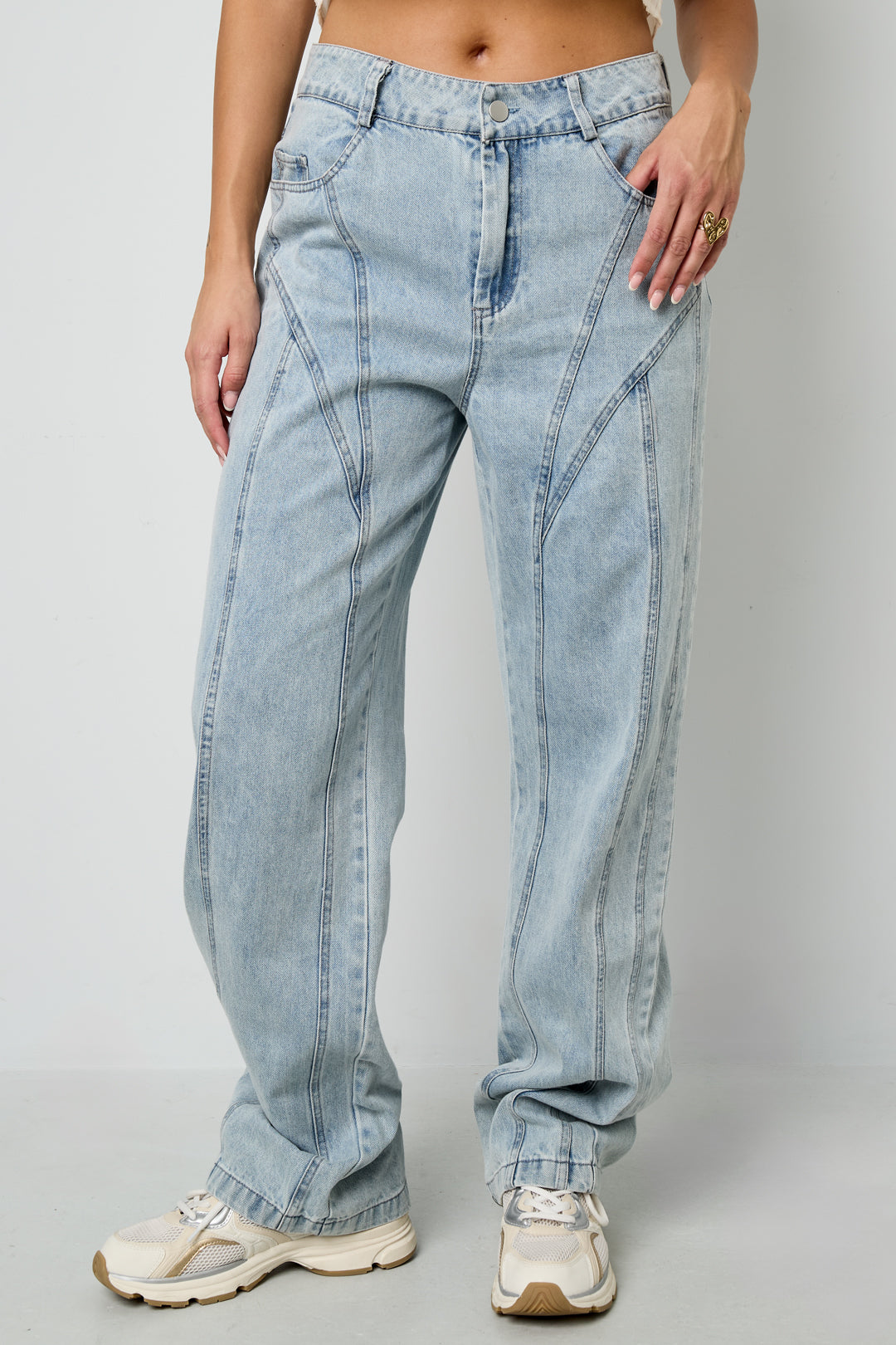 Cotton Blend Jeansbroek Casual Straight Light Indigo