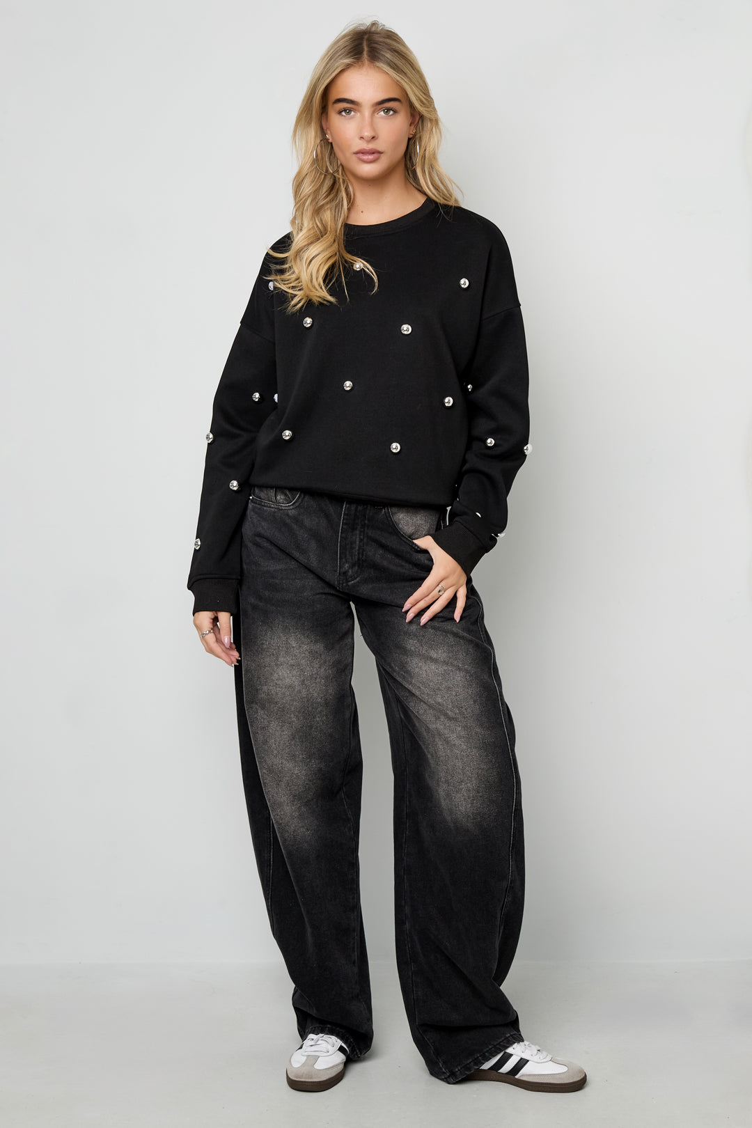 Gebreide Katoen Vrouwen Lange Mouw Top Casual Polkadots