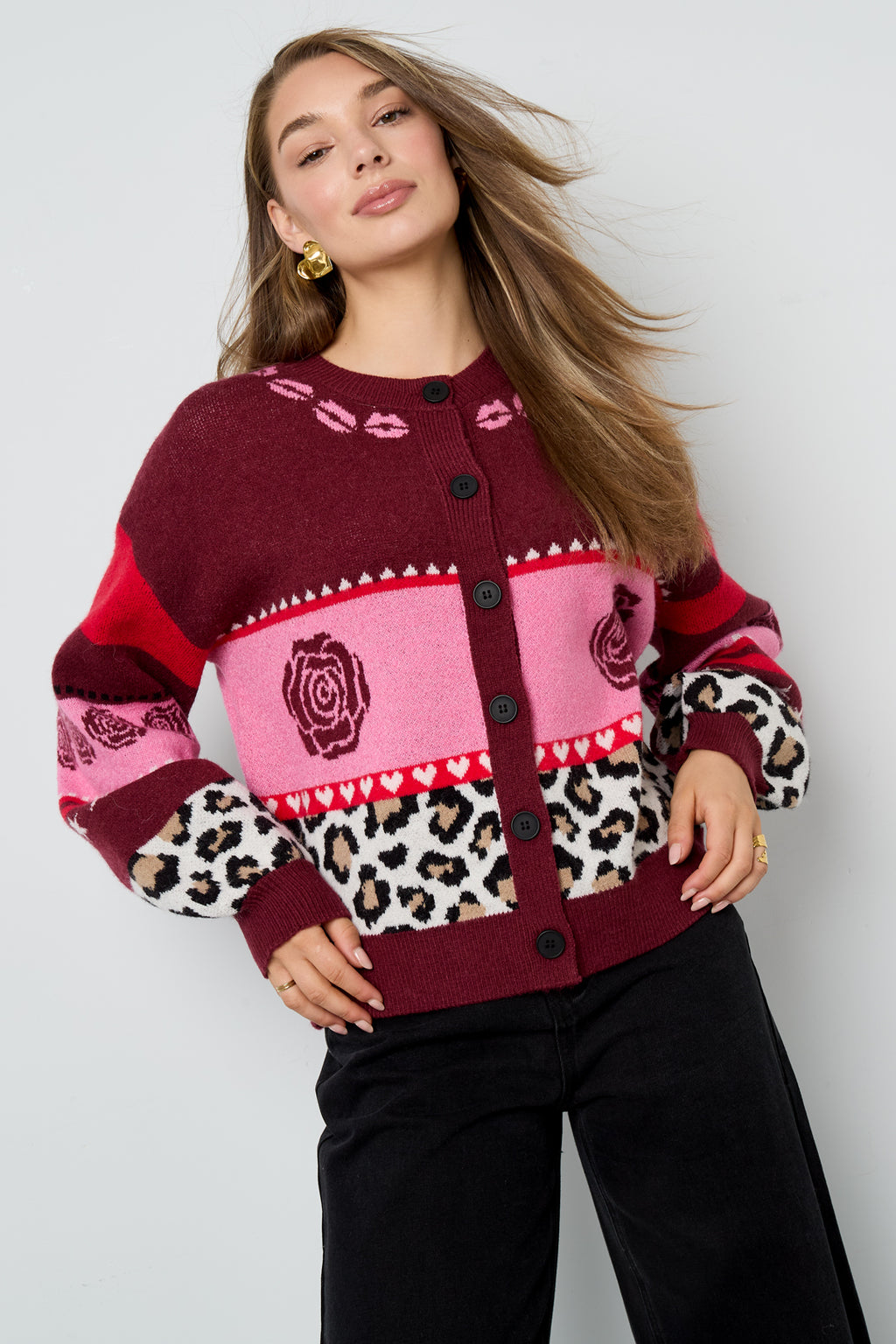 Gebreide Polyestervezel Vrouwen Cardigan Casual Bloemenprint